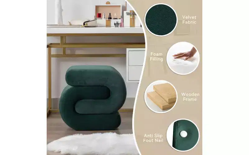 Repose-pieds ottoman 20W en velours en forme de S, repose-pieds d'appoint moderne