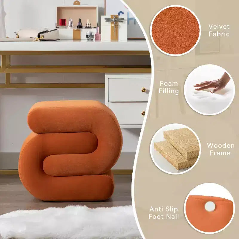 Repose-pieds ottoman 20W en velours en forme de S, repose-pieds d'appoint moderne