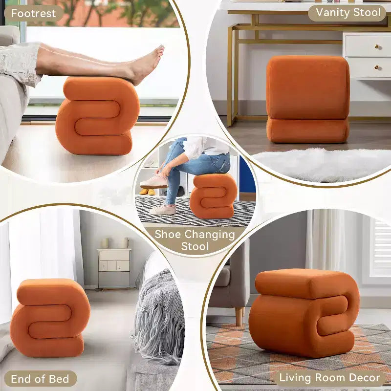 Repose-pieds ottoman 20W en velours en forme de S, repose-pieds d'appoint moderne