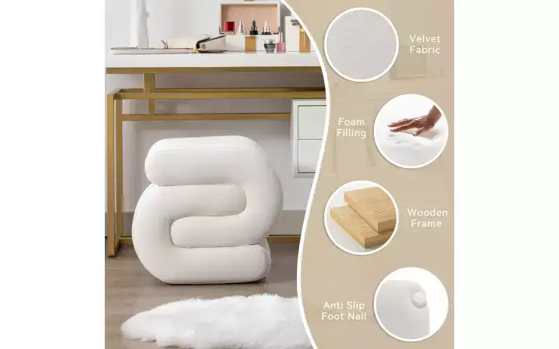 Repose-pieds ottoman 20W en velours en forme de S, repose-pieds d'appoint moderne