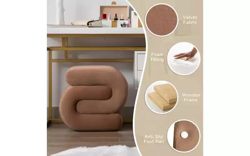 Repose-pieds ottoman 20W en velours en forme de S, repose-pieds d'appoint moderne