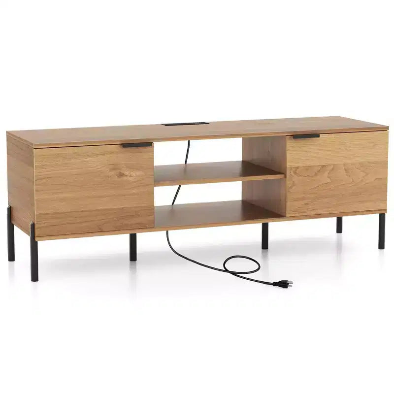 Meuble TV 2 portes avec station de charge, Centre de divertissement multimédia pour téléviseurs jusqu'à 65 po