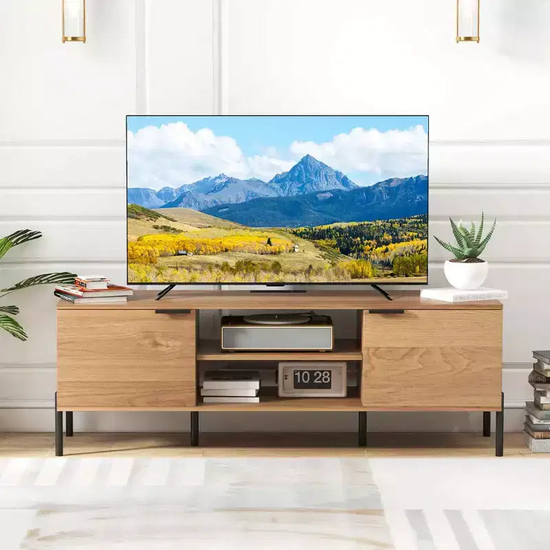 Meuble TV 2 portes avec station de charge, Centre de divertissement multimédia pour téléviseurs jusqu'à 65 po