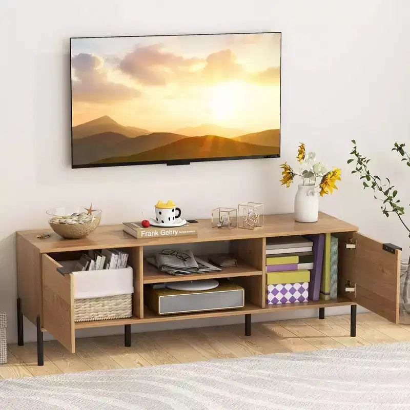 Meuble TV 2 portes avec station de charge, Centre de divertissement multimédia pour téléviseurs jusqu'à 65 po