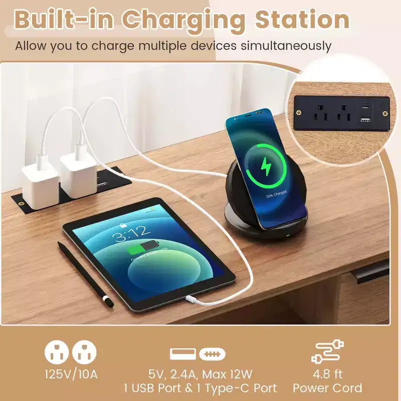 Meuble TV 2 portes avec station de charge, Centre de divertissement multimédia pour téléviseurs jusqu'à 65 po