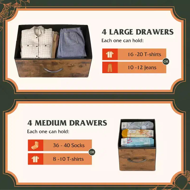 Commode large en tissu à 8 tiroirs, meuble de rangement pour chambre, placard et entrée