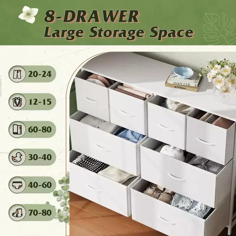 Commode large en tissu à 8 tiroirs, meuble de rangement pour chambre, placard et entrée
