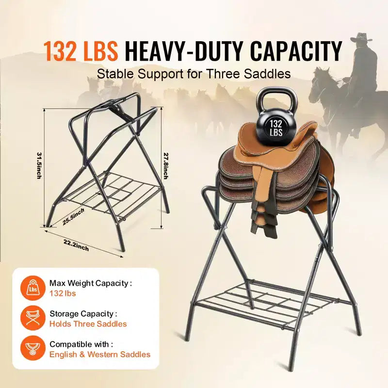 Support de selle pliant (lot de 2), 71x48x95 cm, support de selle de cheval autoportant, acier robuste