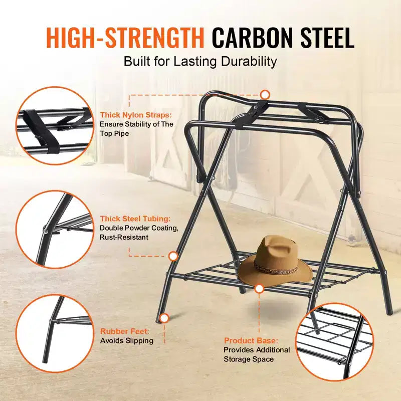 Support de selle pliant (lot de 2), 71x48x95 cm, support de selle de cheval autoportant, acier robuste