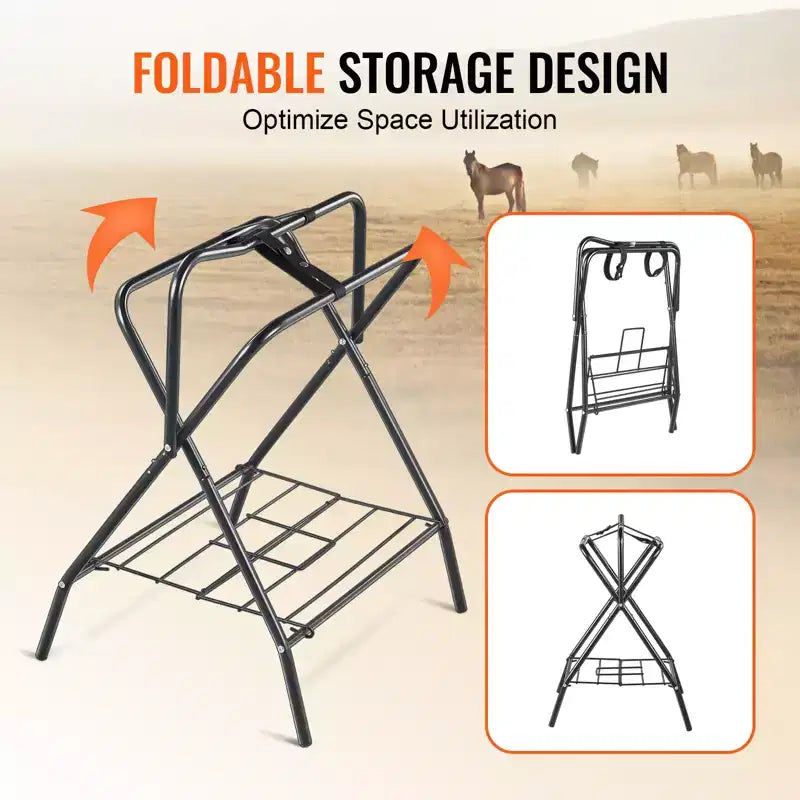 Support de selle pliant (lot de 2), 71x48x95 cm, support de selle de cheval autoportant, acier robuste