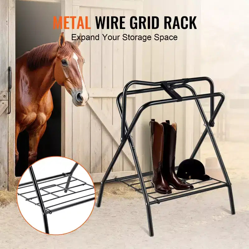 Support de selle pliant (lot de 2), 71x48x95 cm, support de selle de cheval autoportant, acier robuste