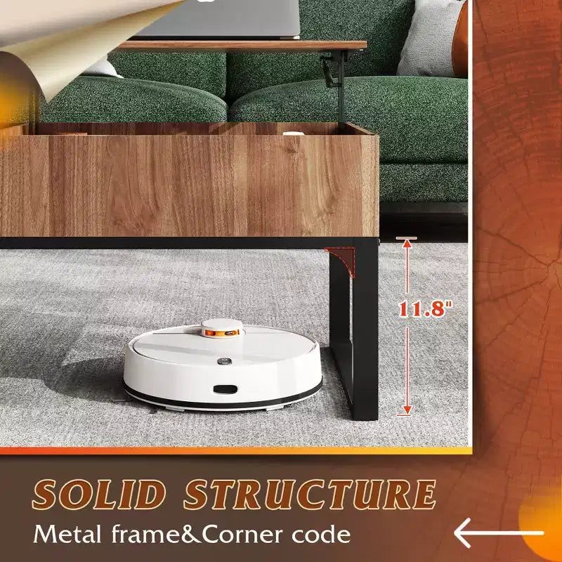 Table basse relevable avec rangement, table centrale en bois 103,9 cm, chêne noyer
