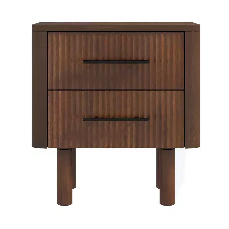 Table de chevet rectangulaire en bois massif, style milieu du siècle, 56 cm avec 2 tiroirs