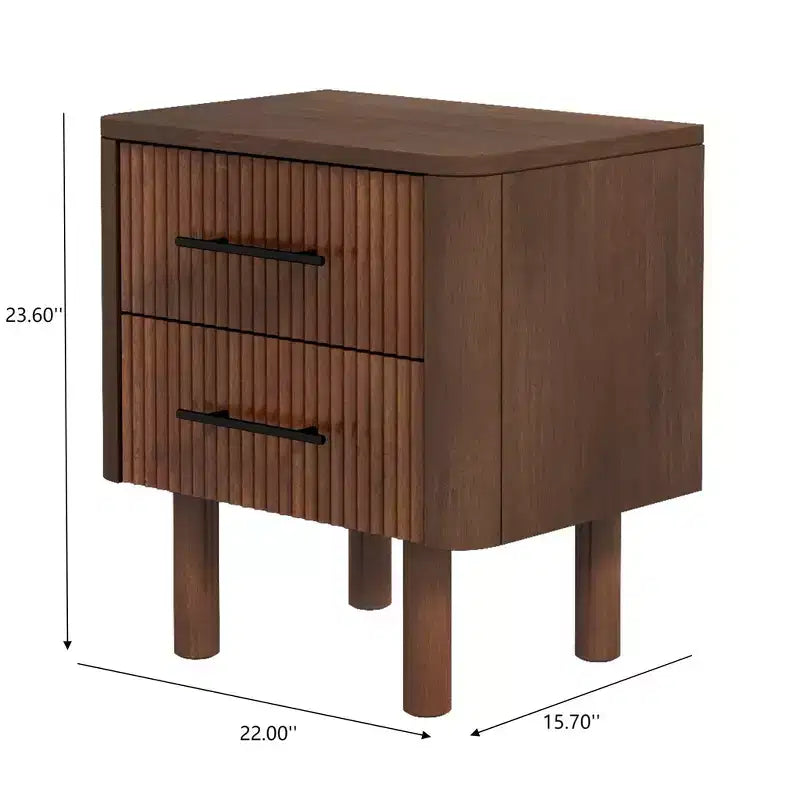 Table de chevet rectangulaire en bois massif, style milieu du siècle, 56 cm avec 2 tiroirs