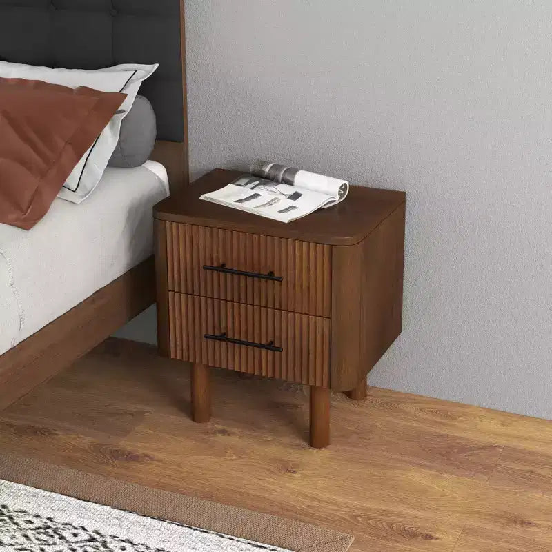 Table de chevet rectangulaire en bois massif, style milieu du siècle, 56 cm avec 2 tiroirs