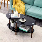 Table basse ovale en verre, table d'appoint moderne pour salon, plateau transparent/noir