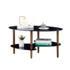Table basse ovale en verre, table d'appoint moderne pour salon, plateau transparent/noir