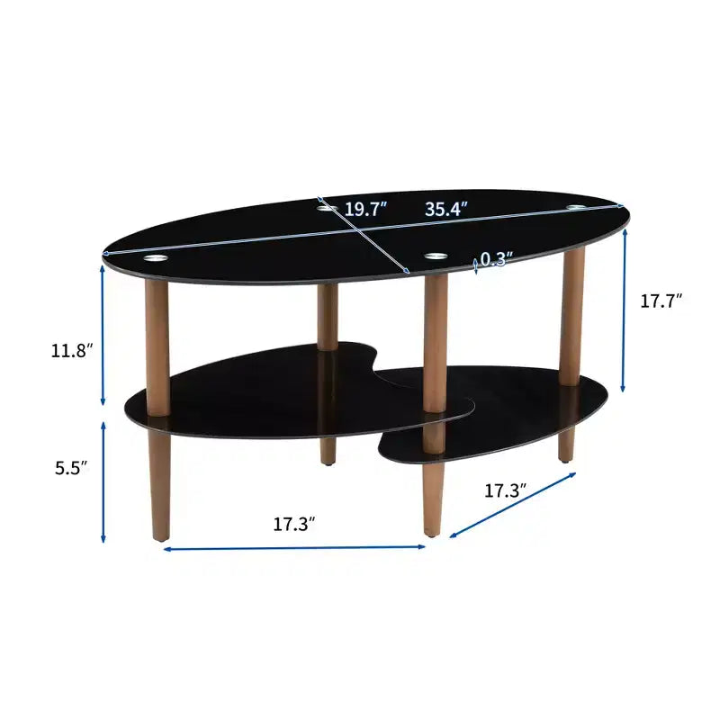 Table basse ovale en verre, table d'appoint moderne pour salon, plateau transparent/noir