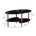 Table basse ovale en verre, table d'appoint moderne pour salon, plateau transparent/noir