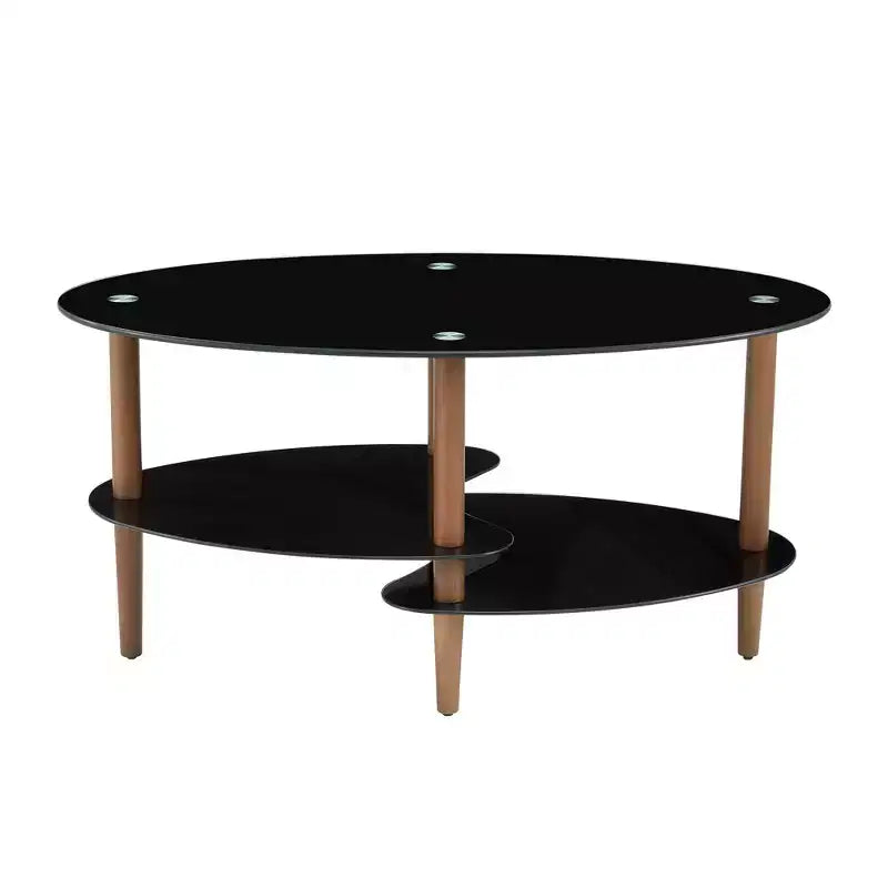 Table basse ovale en verre, table d'appoint moderne pour salon, plateau transparent/noir