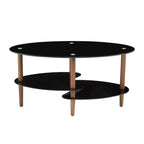 Table basse ovale en verre, table d'appoint moderne pour salon, plateau transparent/noir