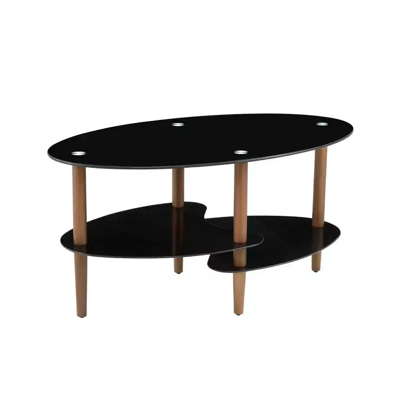 Table basse ovale en verre, table d'appoint moderne pour salon, plateau transparent/noir