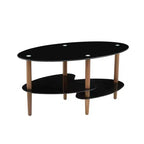 Table basse ovale en verre, table d'appoint moderne pour salon, plateau transparent/noir