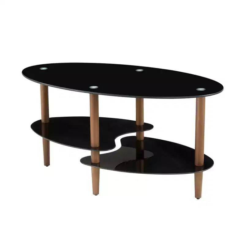Table basse ovale en verre, table d'appoint moderne pour salon, plateau transparent/noir