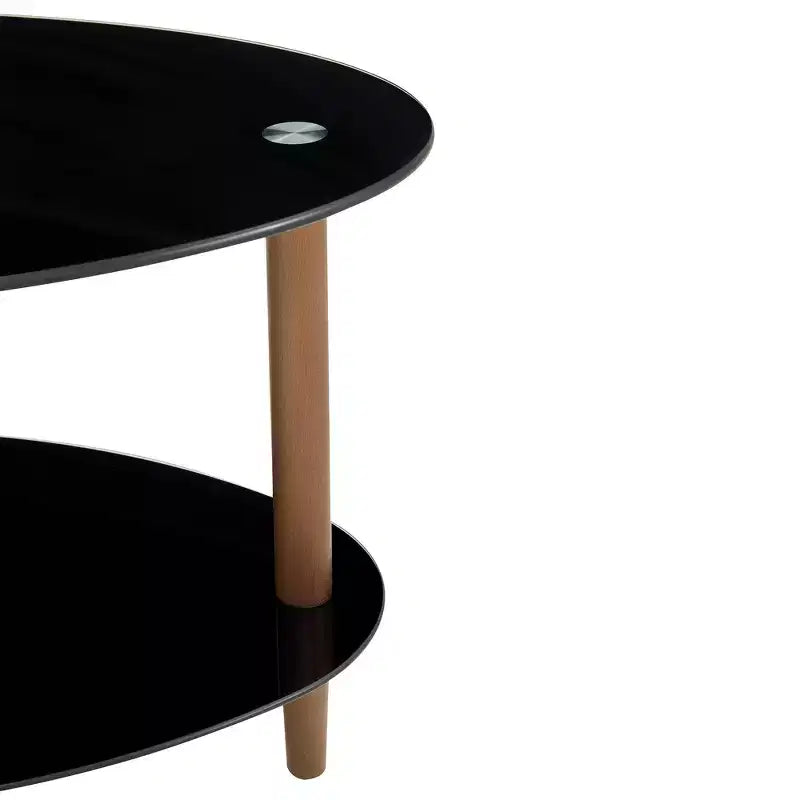 Table basse ovale en verre, table d'appoint moderne pour salon, plateau transparent/noir