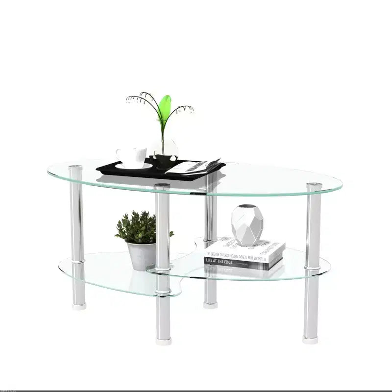 Table basse ovale en verre, table d'appoint moderne pour salon, plateau transparent/noir