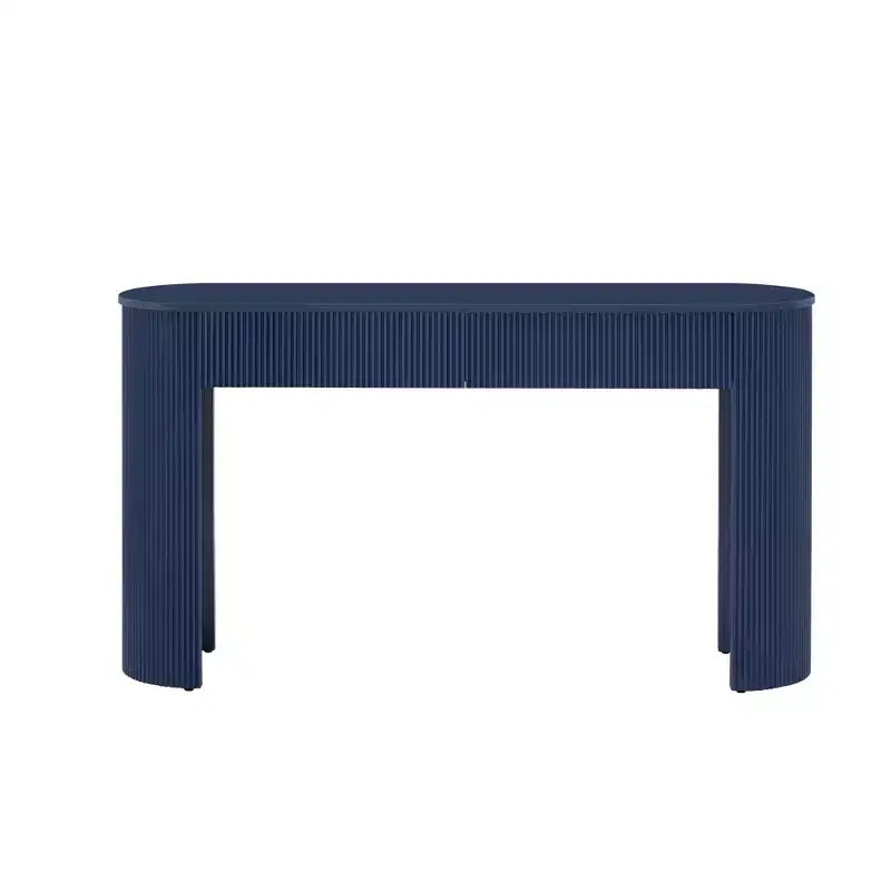 Console moderne avec motif cannelé, plateau ovale et 2 tiroirs pour entrée et salon