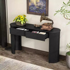 Console moderne avec motif cannelé, plateau ovale et 2 tiroirs pour entrée et salon