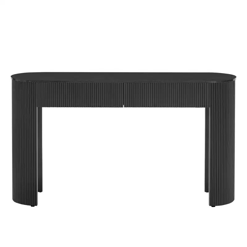 Console moderne avec motif cannelé, plateau ovale et 2 tiroirs pour entrée et salon