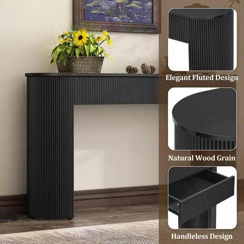 Console moderne avec motif cannelé, plateau ovale et 2 tiroirs pour entrée et salon
