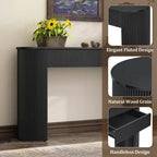 Console moderne avec motif cannelé, plateau ovale et 2 tiroirs pour entrée et salon