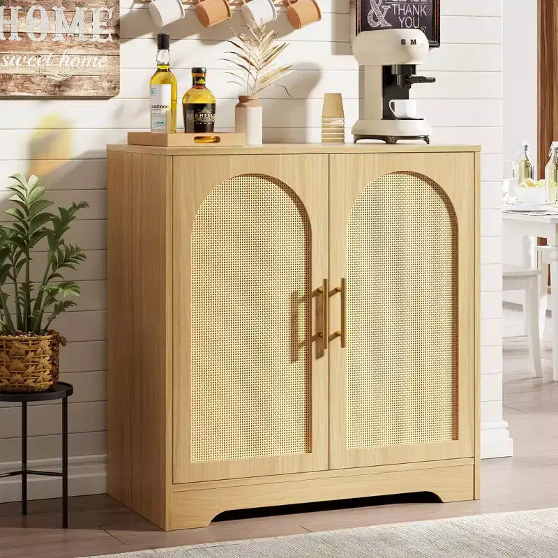 Buffet bahut moderne avec 2 portes en rotin, console de rangement pour salon