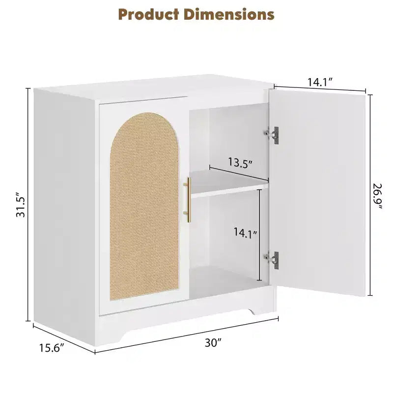 Buffet bahut moderne avec 2 portes en rotin, console de rangement pour salon
