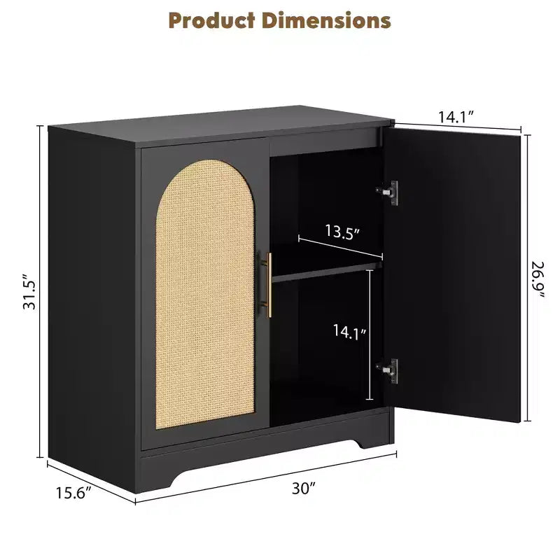 Buffet bahut moderne avec 2 portes en rotin, console de rangement pour salon
