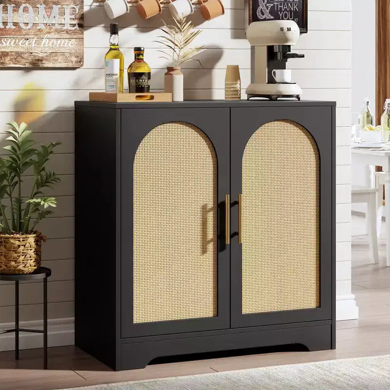Buffet bahut moderne avec 2 portes en rotin, console de rangement pour salon