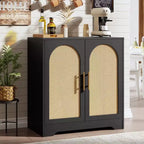 Buffet bahut moderne avec 2 portes en rotin, console de rangement pour salon