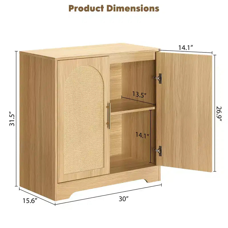 Buffet bahut moderne avec 2 portes en rotin, console de rangement pour salon