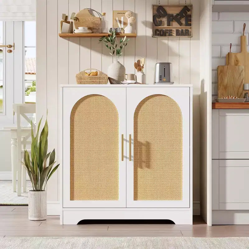 Buffet bahut moderne avec 2 portes en rotin, console de rangement pour salon