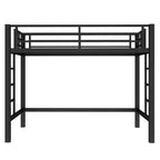 Lit mezzanine en métal une place avec échelle et barrière de sécurité arquée, peu encombrant, pas besoin de sommier tapissier, rose