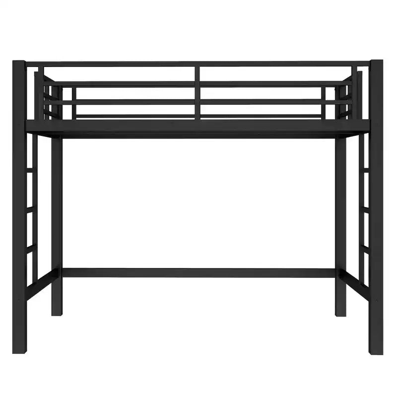 Lit mezzanine en métal une place avec échelle et barrière de sécurité arquée, peu encombrant, pas besoin de sommier tapissier, rose