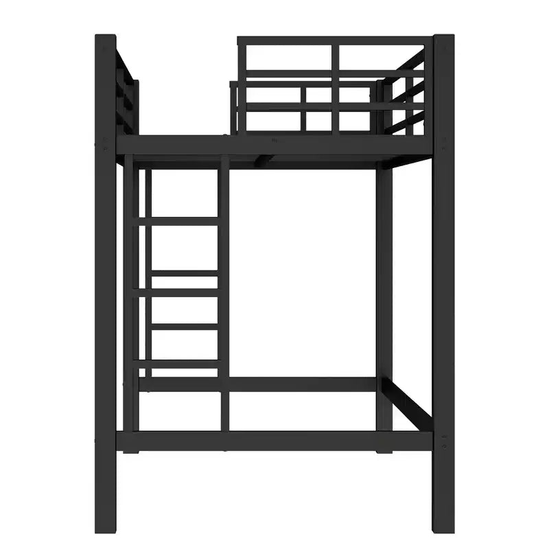 Lit mezzanine en métal une place avec échelle et barrière de sécurité arquée, peu encombrant, pas besoin de sommier tapissier, rose