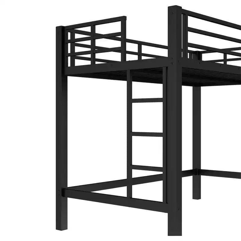 Lit mezzanine en métal une place avec échelle et barrière de sécurité arquée, peu encombrant, pas besoin de sommier tapissier, rose