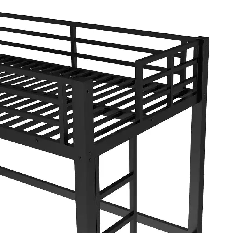 Lit mezzanine en métal une place avec échelle et barrière de sécurité arquée, peu encombrant, pas besoin de sommier tapissier, rose