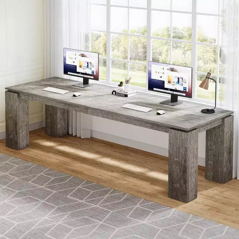 Bureau deux personnes de 86 pouces, poste de travail double moderne pour ordinateur de bureau à domicile