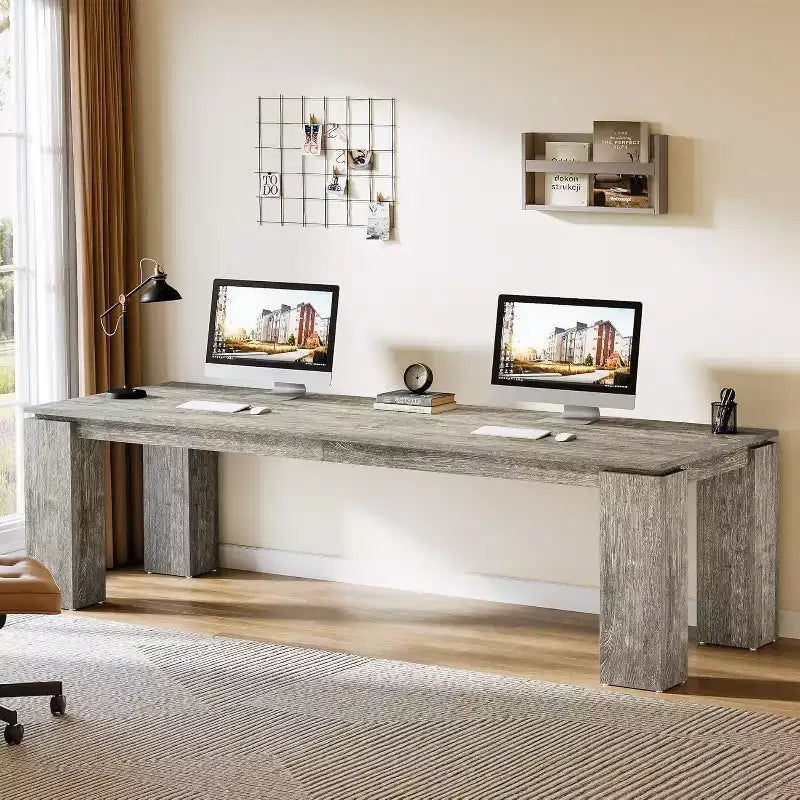 Bureau deux personnes de 86 pouces, poste de travail double moderne pour ordinateur de bureau à domicile