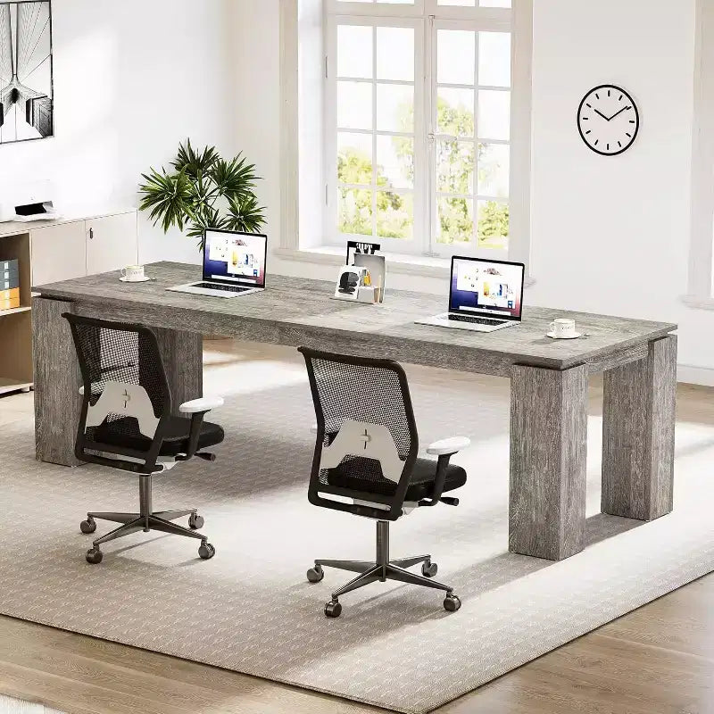 Bureau deux personnes de 86 pouces, poste de travail double moderne pour ordinateur de bureau à domicile
